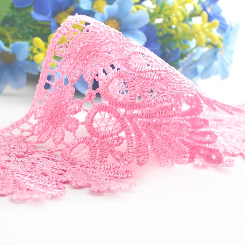 Kuasting 7.5 Yards Floral Lace Edge Trim 9CM Width Laces Trims with Tassel Europe Chips Pattern Inelastic Embroidery Lace Trim for Sewing Making, DIY Crafts, Gift Wrapping, Wedding Decor (Pink) - Image 2